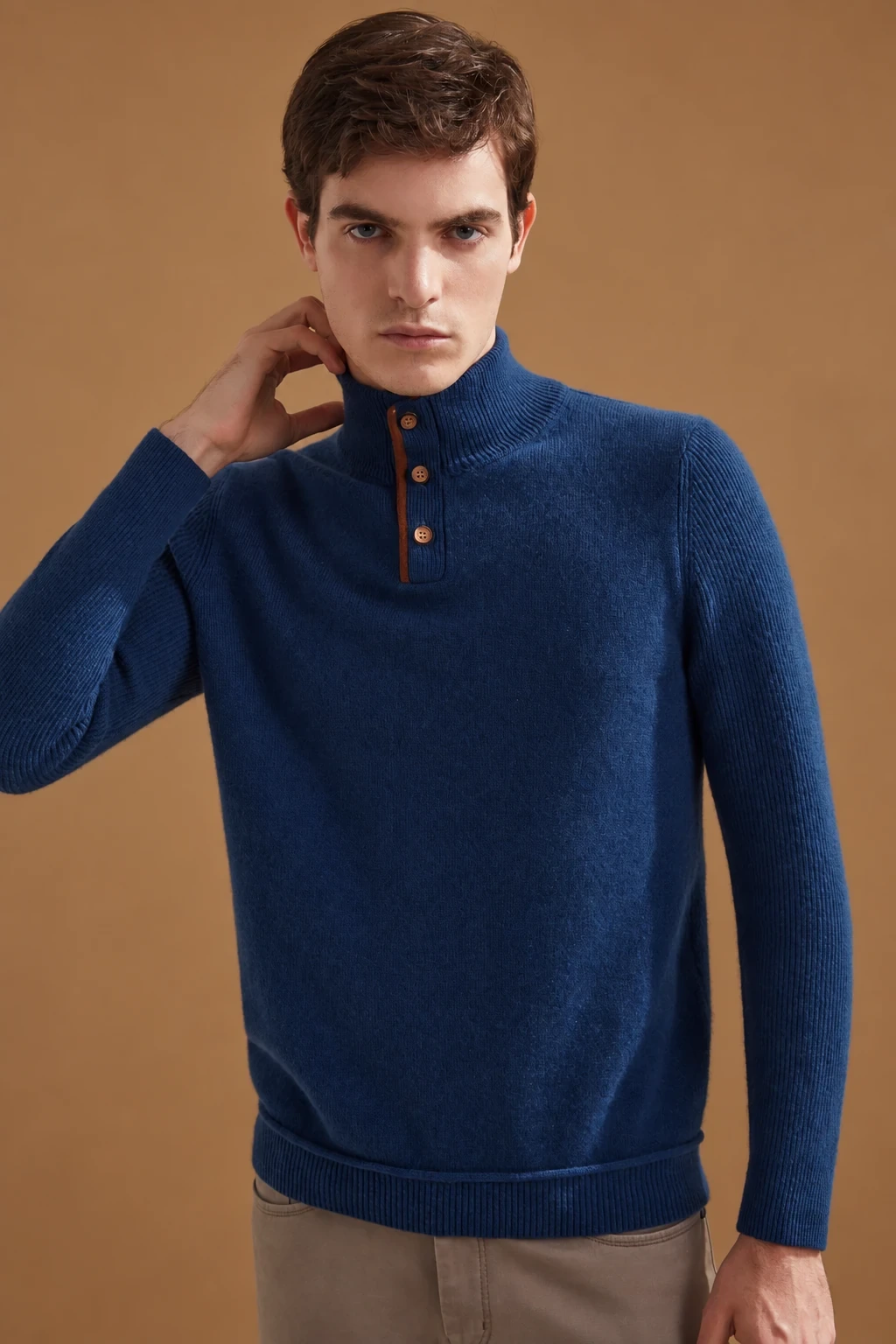 Camel bespoke mock-neck knit
