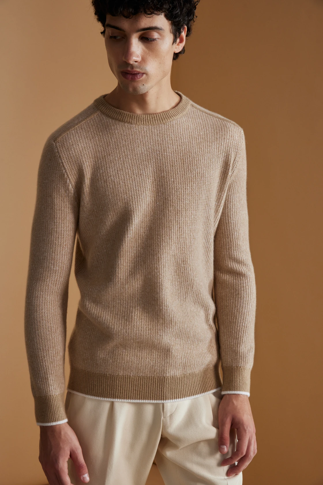 Oatmeal bespoke crew-neck knit