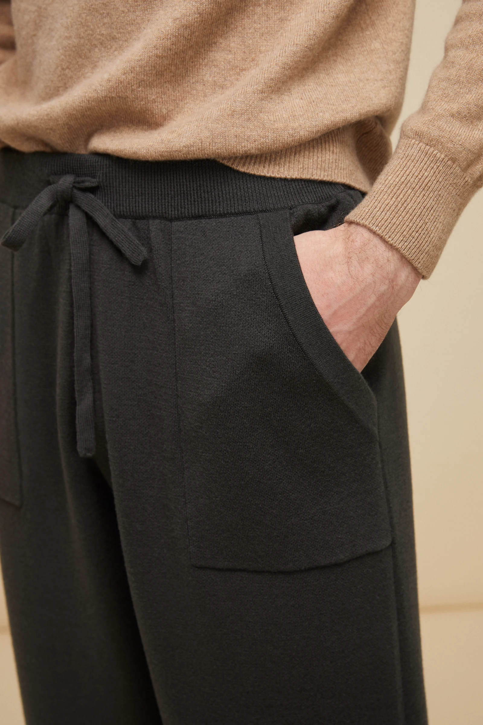 Charcoal bespoke knit joggers with a drawstring waist