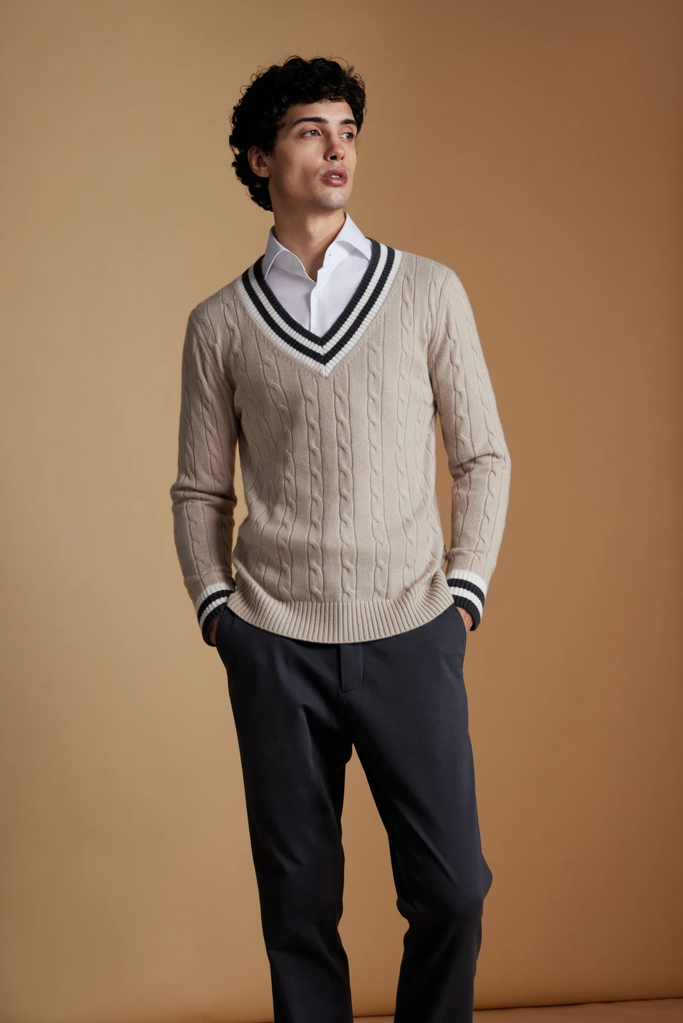 Charcoal bespoke V-neck knit
